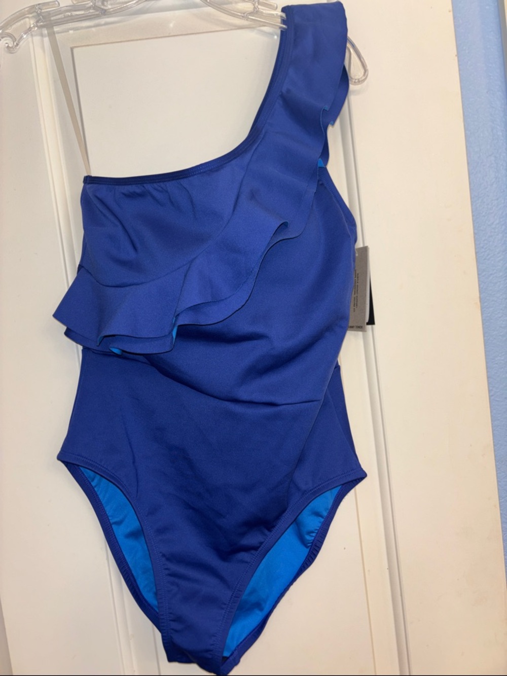 Kenneth Cole One-Shoulder Ruffle Swimsuit - Royal Blue M